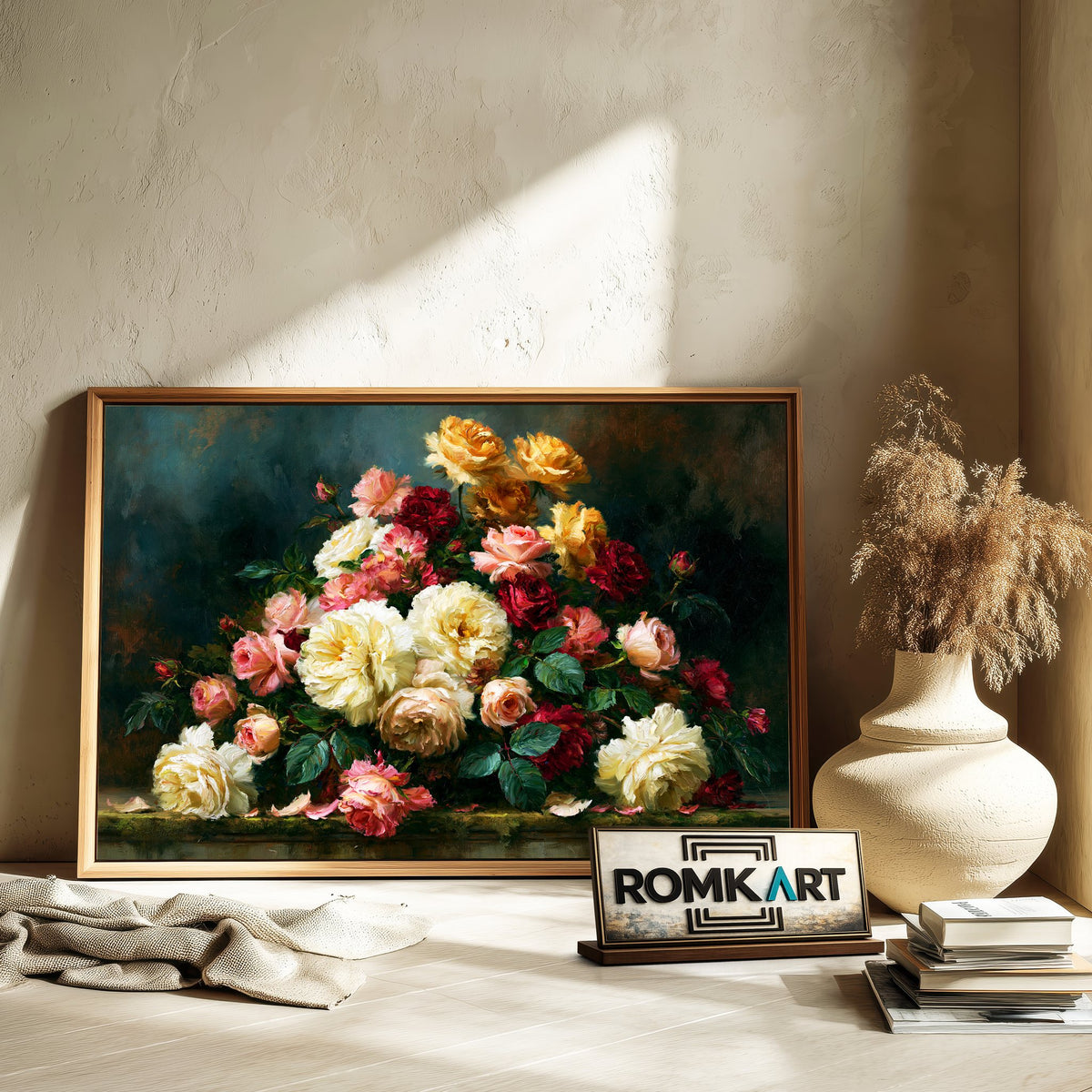 Still Life Cabbage Roses Oil Painting - image 6