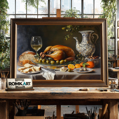 Still Life Dinner Food Oil Painting - image 2