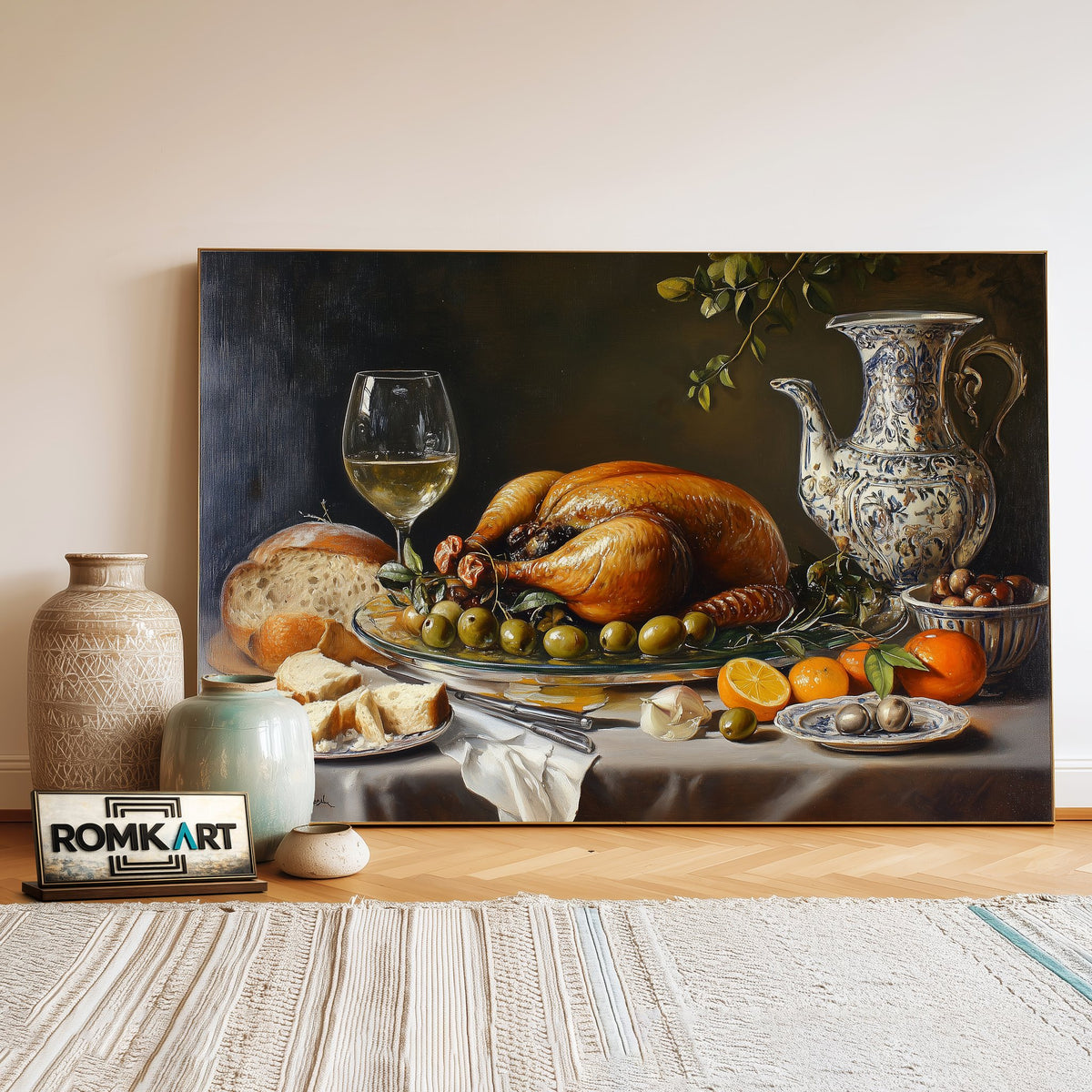 Still Life Dinner Food Oil Painting - image 3