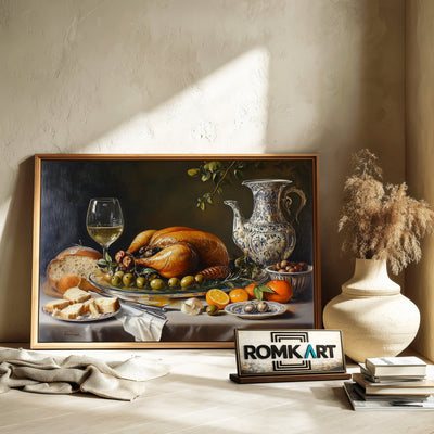 Still Life Dinner Food Oil Painting - image 6