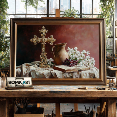 Still Life Golden Cross Oil Painting - image 2