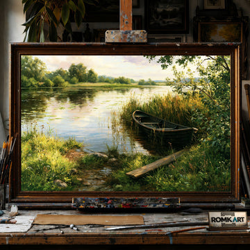 Summer Lakeside - Hand-Painted Oil Painting - View 1