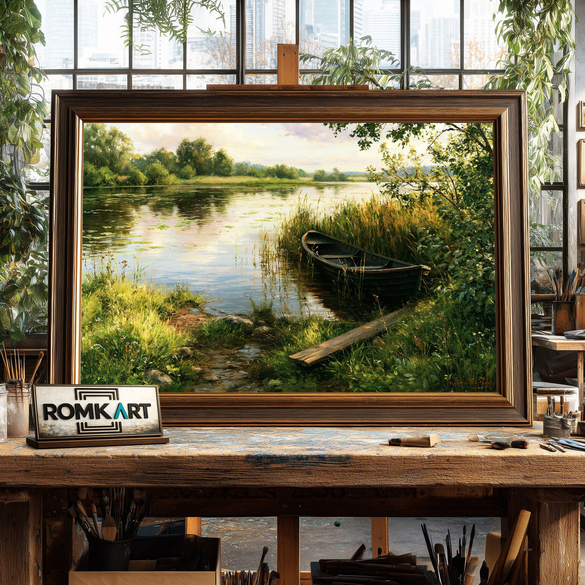 Summer Lakeside Oil Painting - image 2