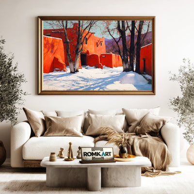 Sunlit Adobe House In Winter Oil Painting - image 5