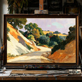 Sunlit Country Road Bend - Hand-Painted Oil Painting - View 1
