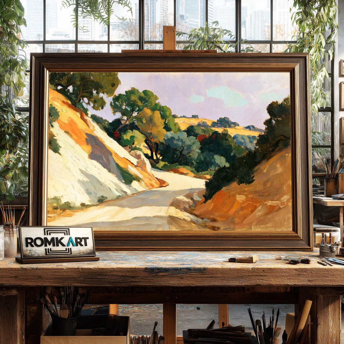 Sunlit Country Road Bend Oil Painting - image 2