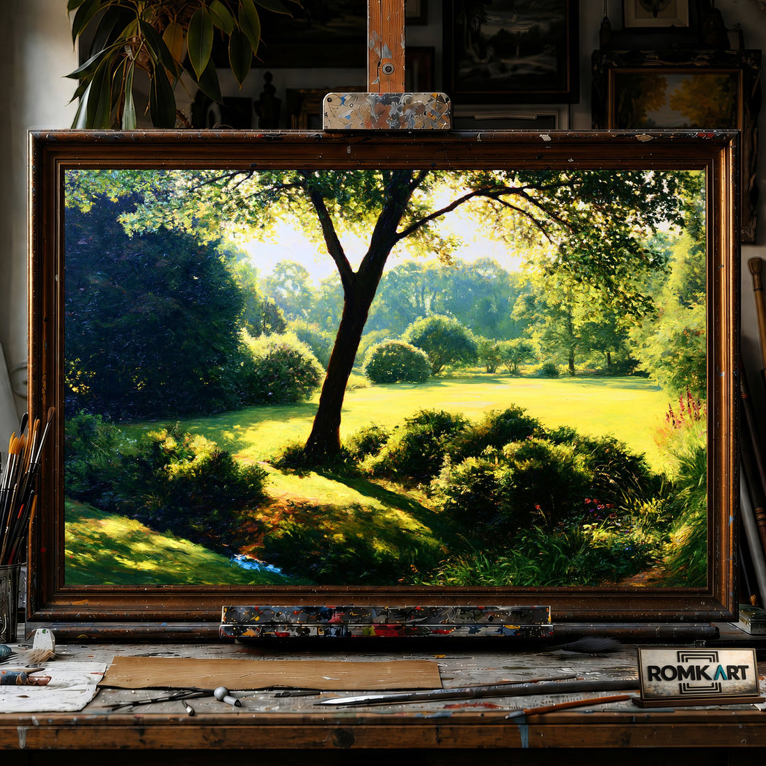 Sunlit Garden Landscape - Hand-Painted Oil Painting - View 1
