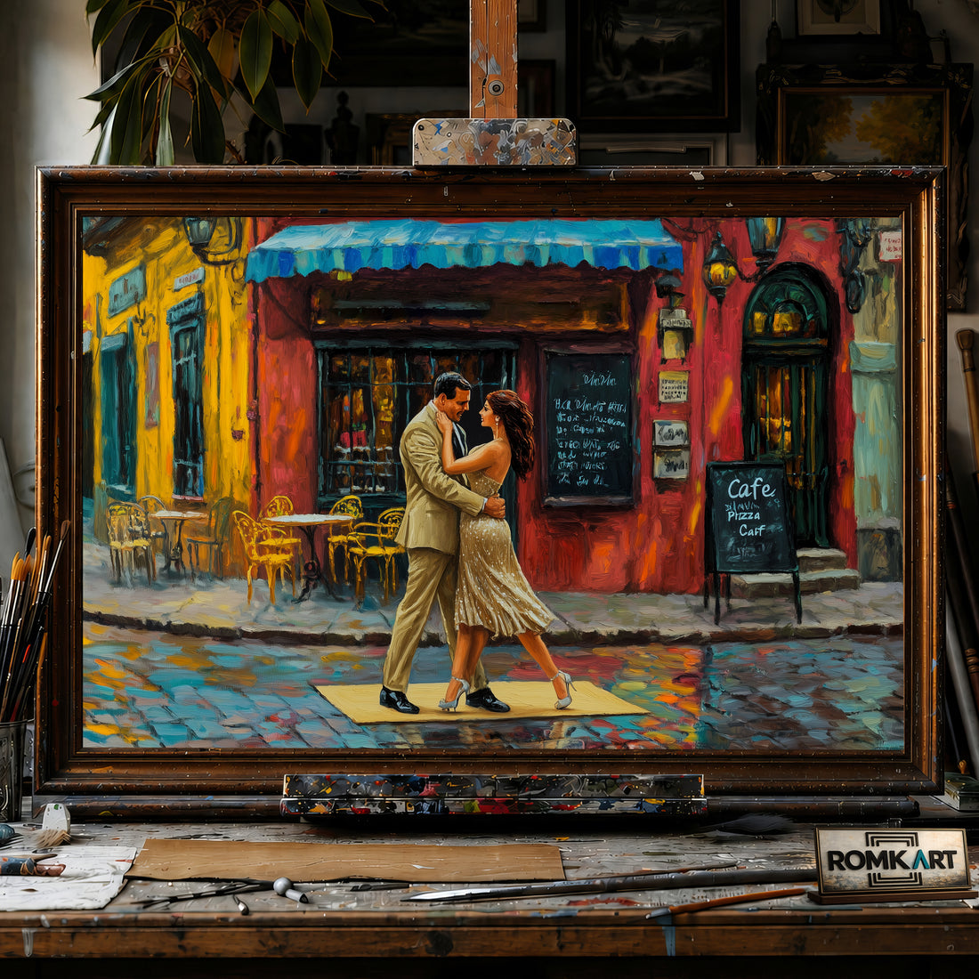 Tango in La Boca hand-painted oil painting on canvas