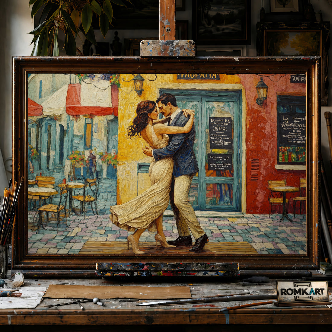 Tango on Streets of La Boca hand-painted oil painting on canvas
