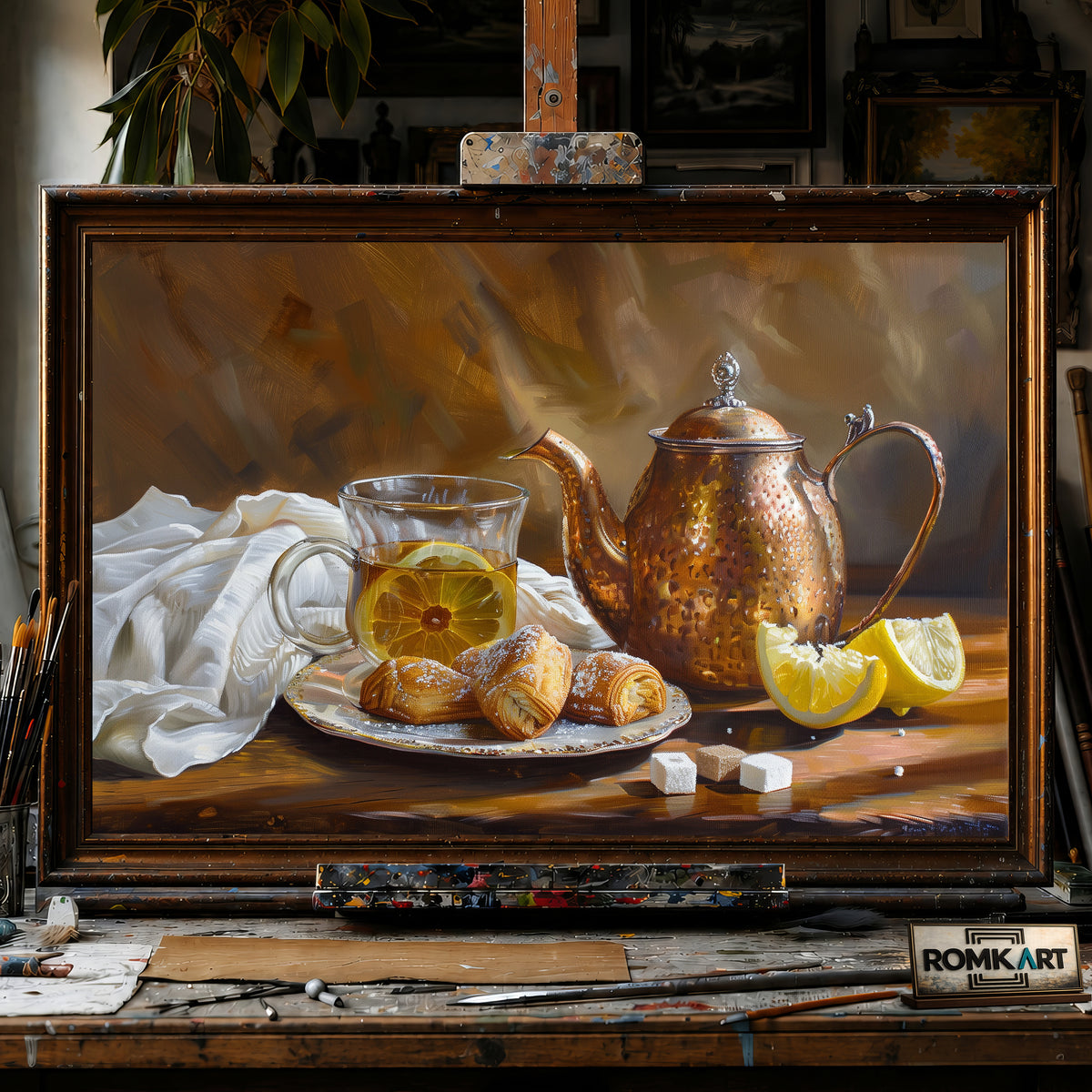 Tea and Lemon Still Life Oil Painting