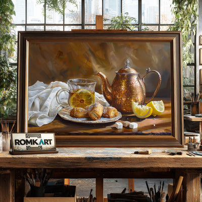 Tea and Lemon Still Life Oil Painting - image 2