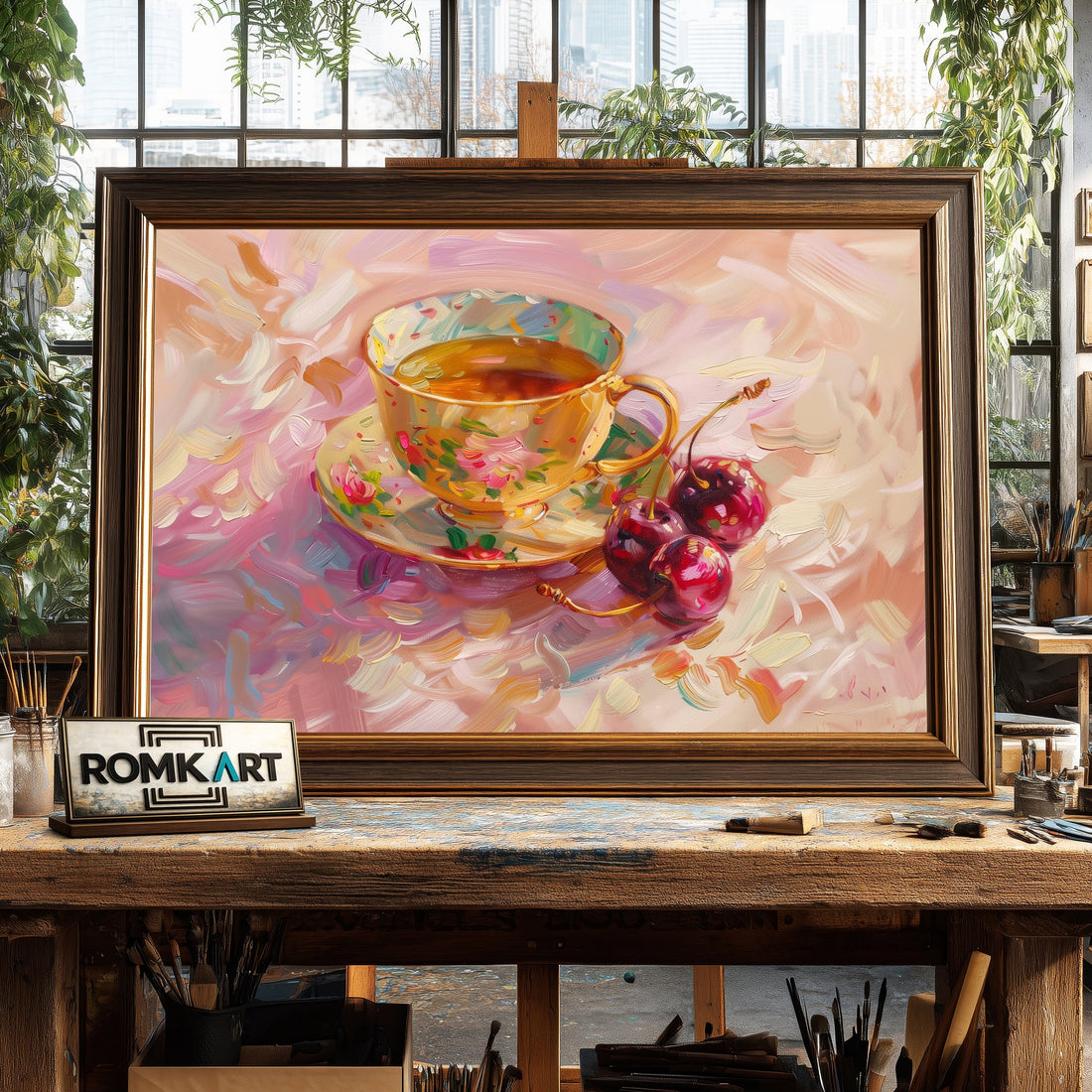 Teacup and Cherry Still Life Oil Painting