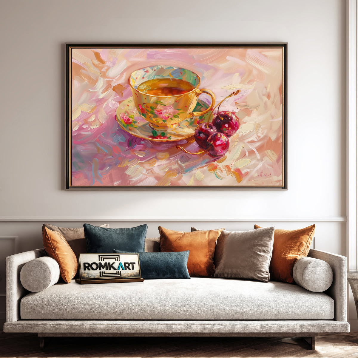 Teacup and Cherry Still Life Oil Painting - image 4