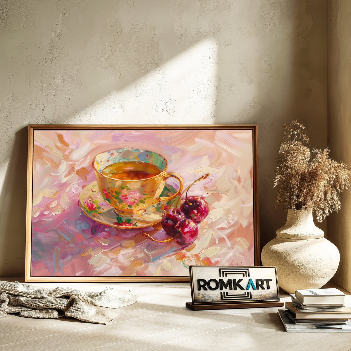 Teacup and Cherry Still Life Oil Painting - image 6