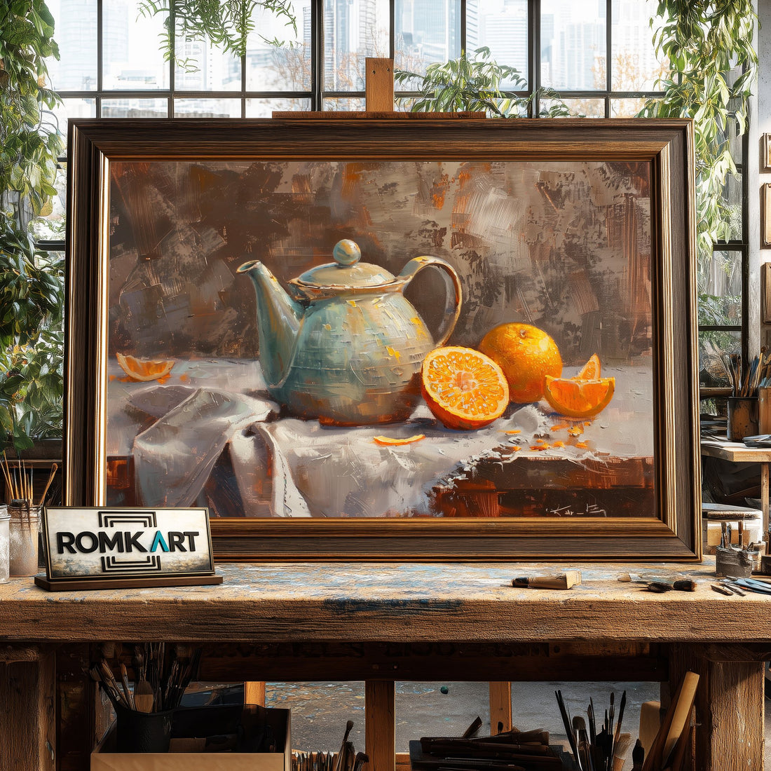 Teapot and sliced Orange Still Life Oil Painting