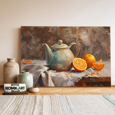 Teapot and sliced Orange Still Life Oil Painting - image 3