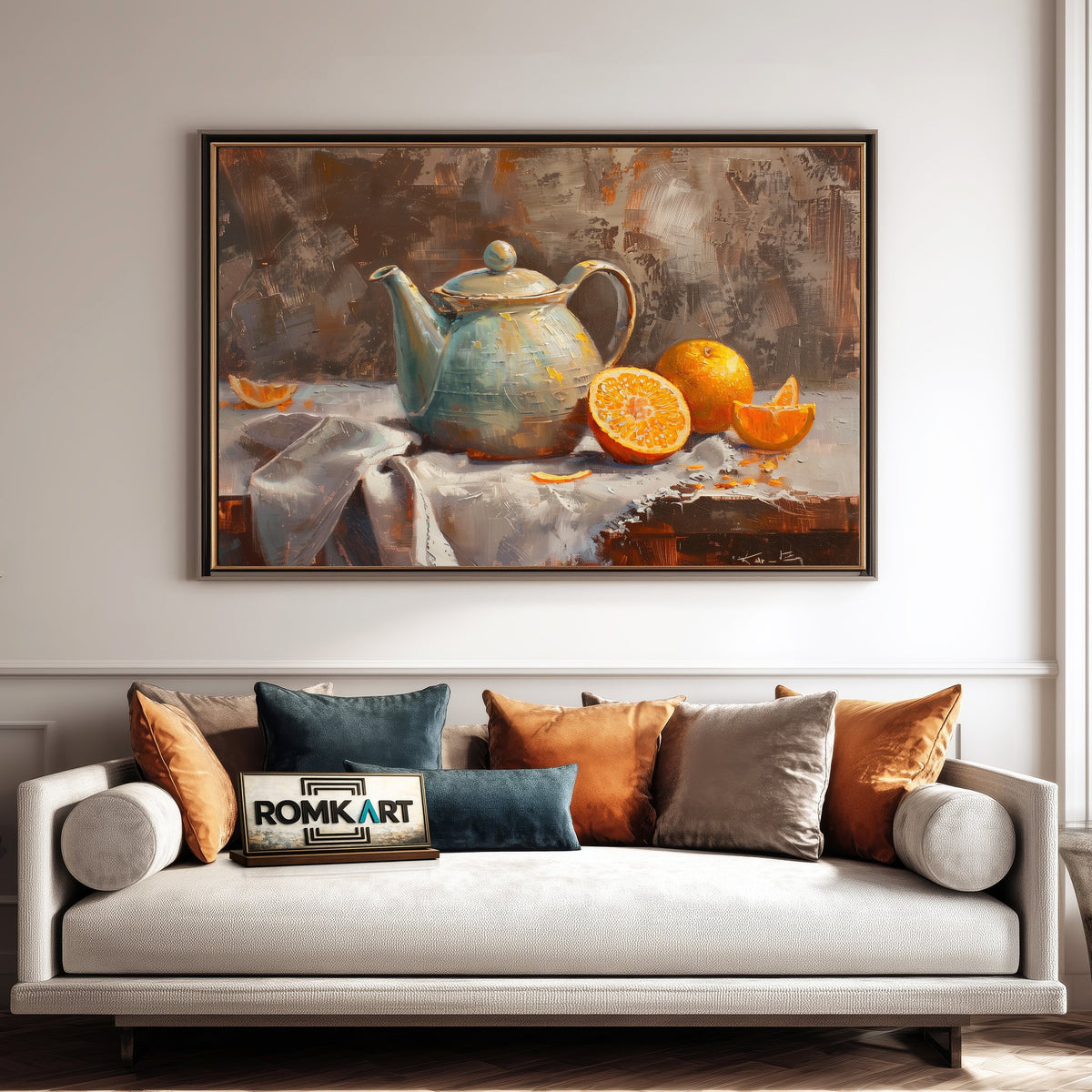Teapot and sliced Orange Still Life Oil Painting - image 4