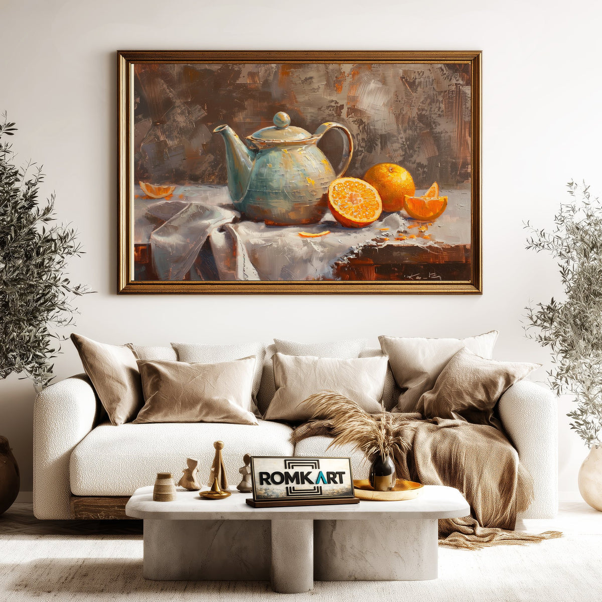 Teapot and sliced Orange Still Life Oil Painting - image 5