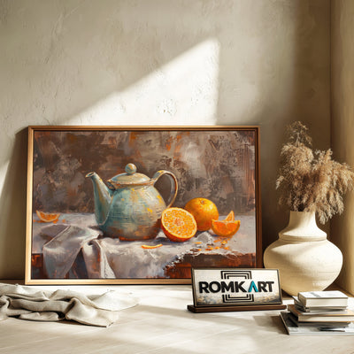 Teapot and sliced Orange Still Life Oil Painting - image 6