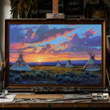 Teepees Native American hand-painted oil painting on canvas