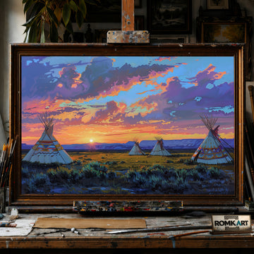 Teepees Native American hand-painted oil painting on canvas