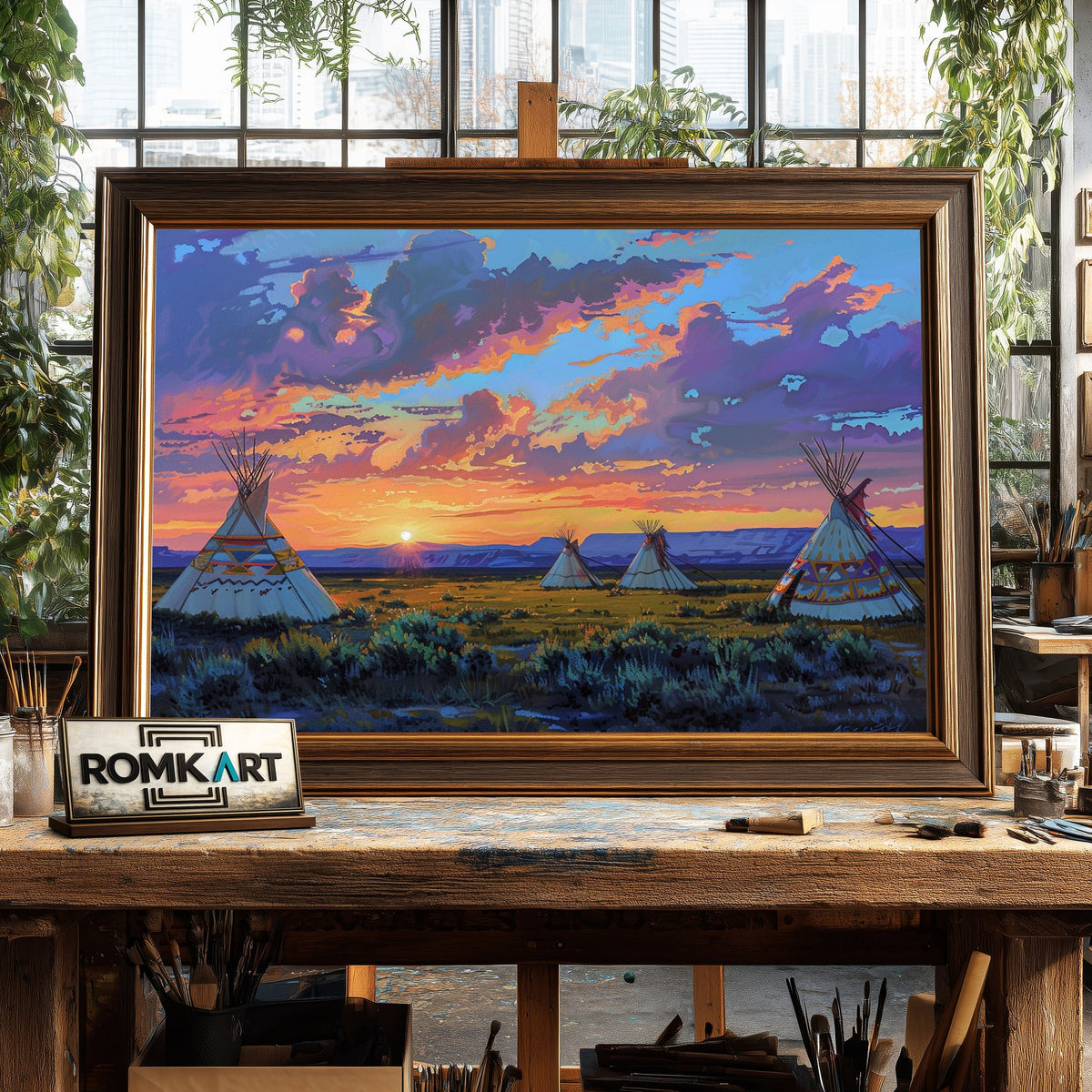 Teepees Native American Oil Painting - image 2