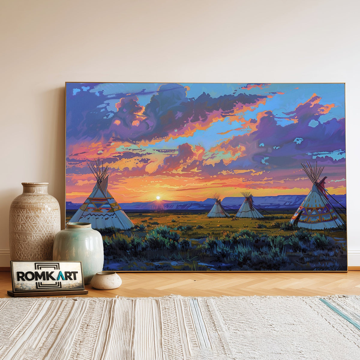 Teepees Native American Oil Painting - image 3