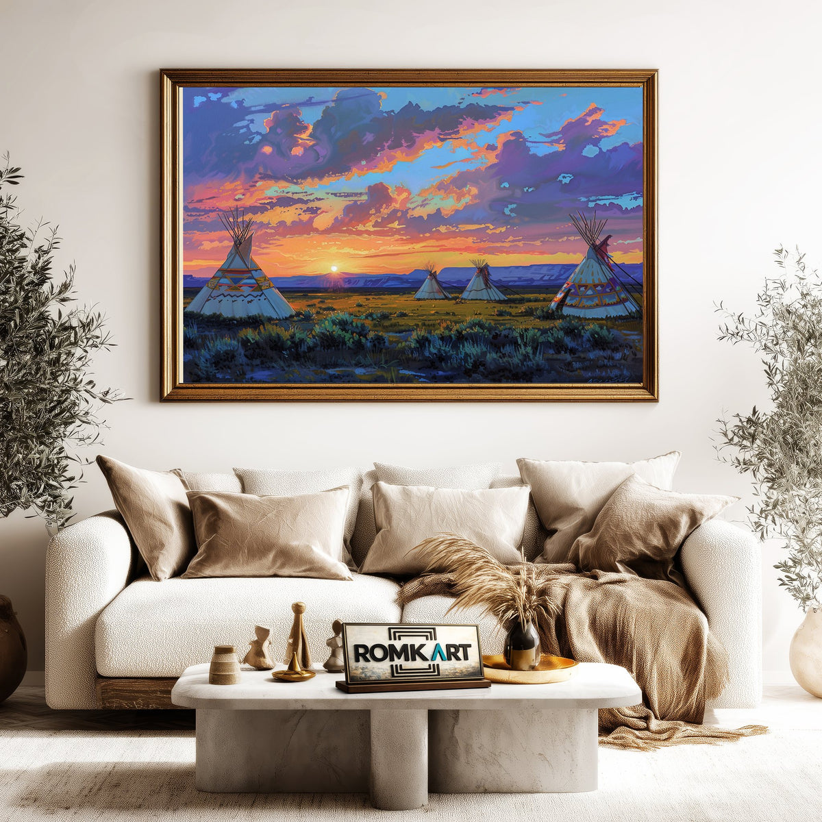 Teepees Native American Oil Painting - image 5