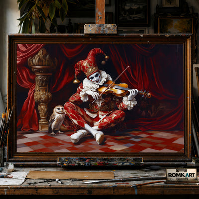 The Clown Play Violin hand-painted oil painting on canvas