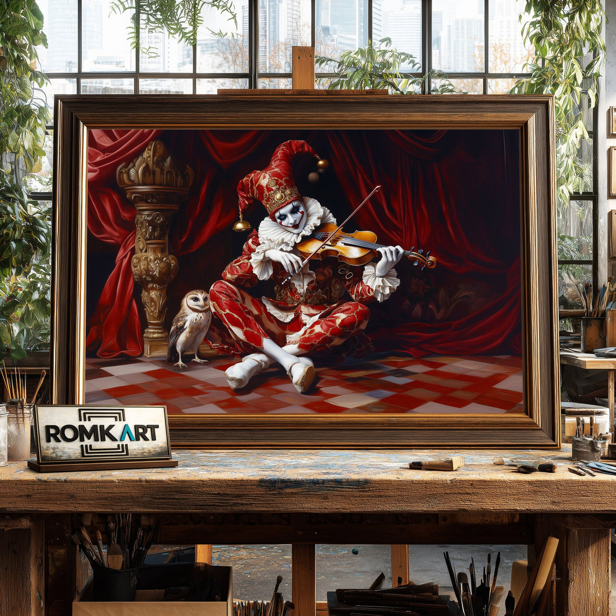 The Clown Play Violin Music Oil Painting - image 2
