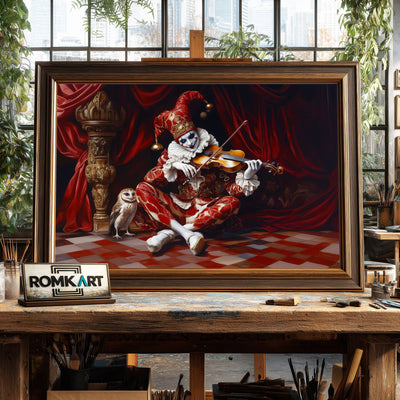 The Clown Play Violin Music Oil Painting - image 2