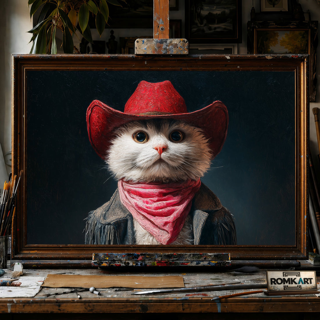 The Cowboy Cat - Hand-Painted Oil Painting - View 1