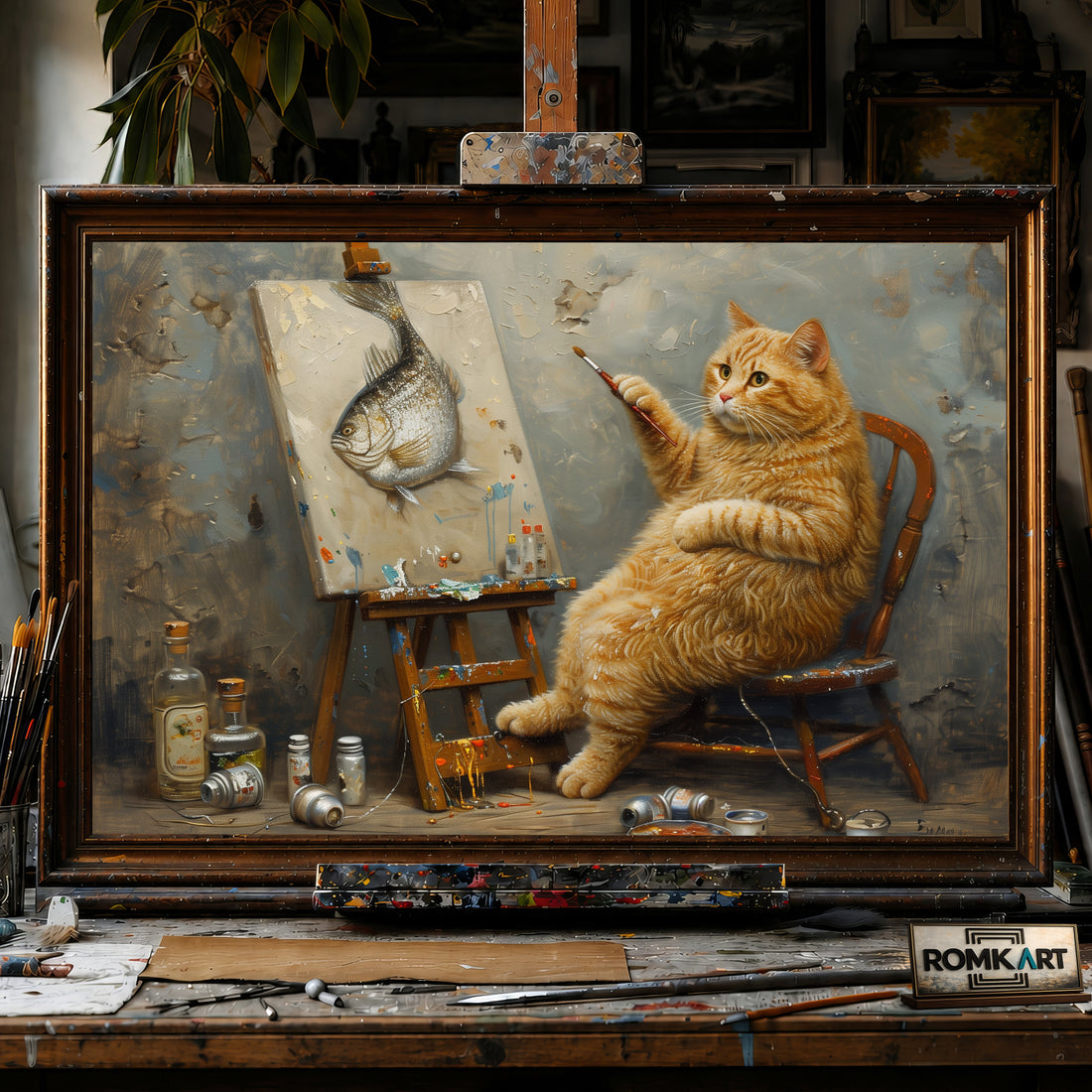 The Fat Cat Artist hand-painted oil painting on canvas