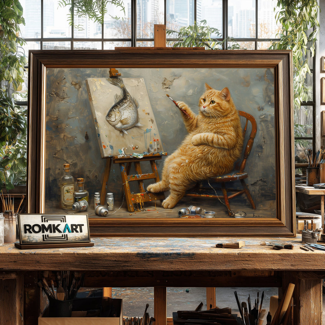 The Fat Cat Artist hand-painted oil painting on canvas