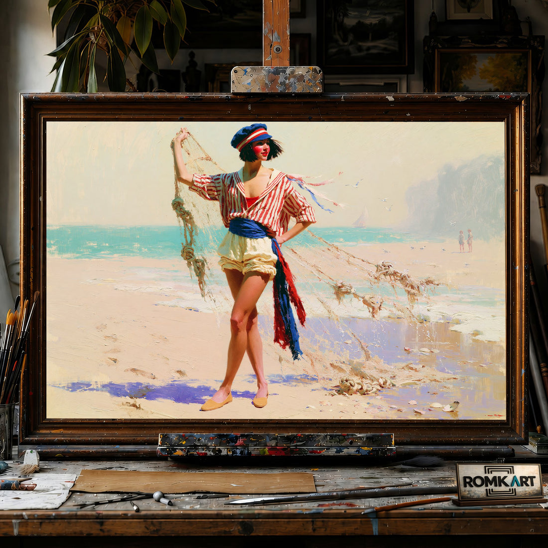 The fisher Girl - Hand-Painted Oil Painting - View 1