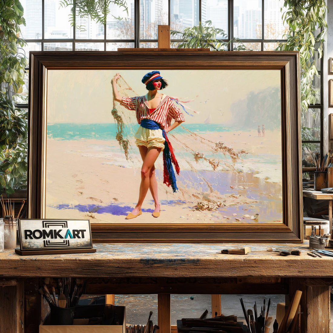 The fisher Girl - Hand-Painted Oil Painting - View 1