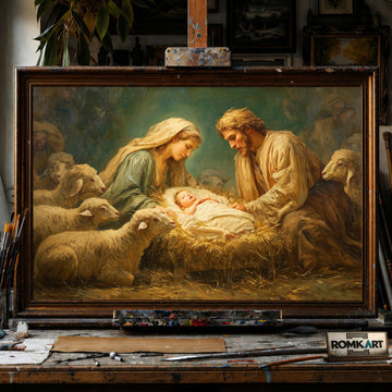 The Nativity - Hand-Painted Oil Painting - View 1
