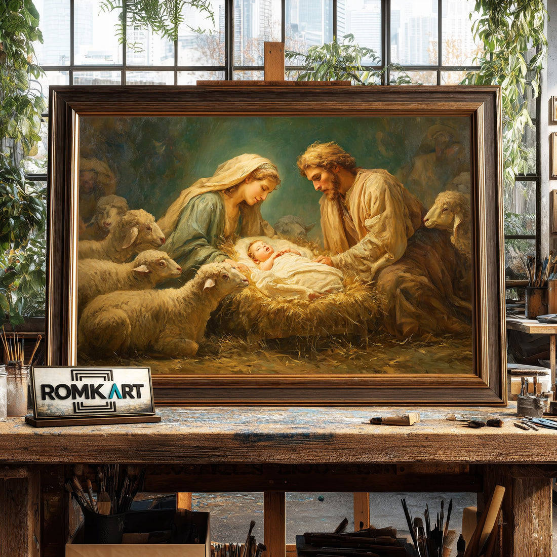 The Nativity - Hand-Painted Oil Painting - View 1