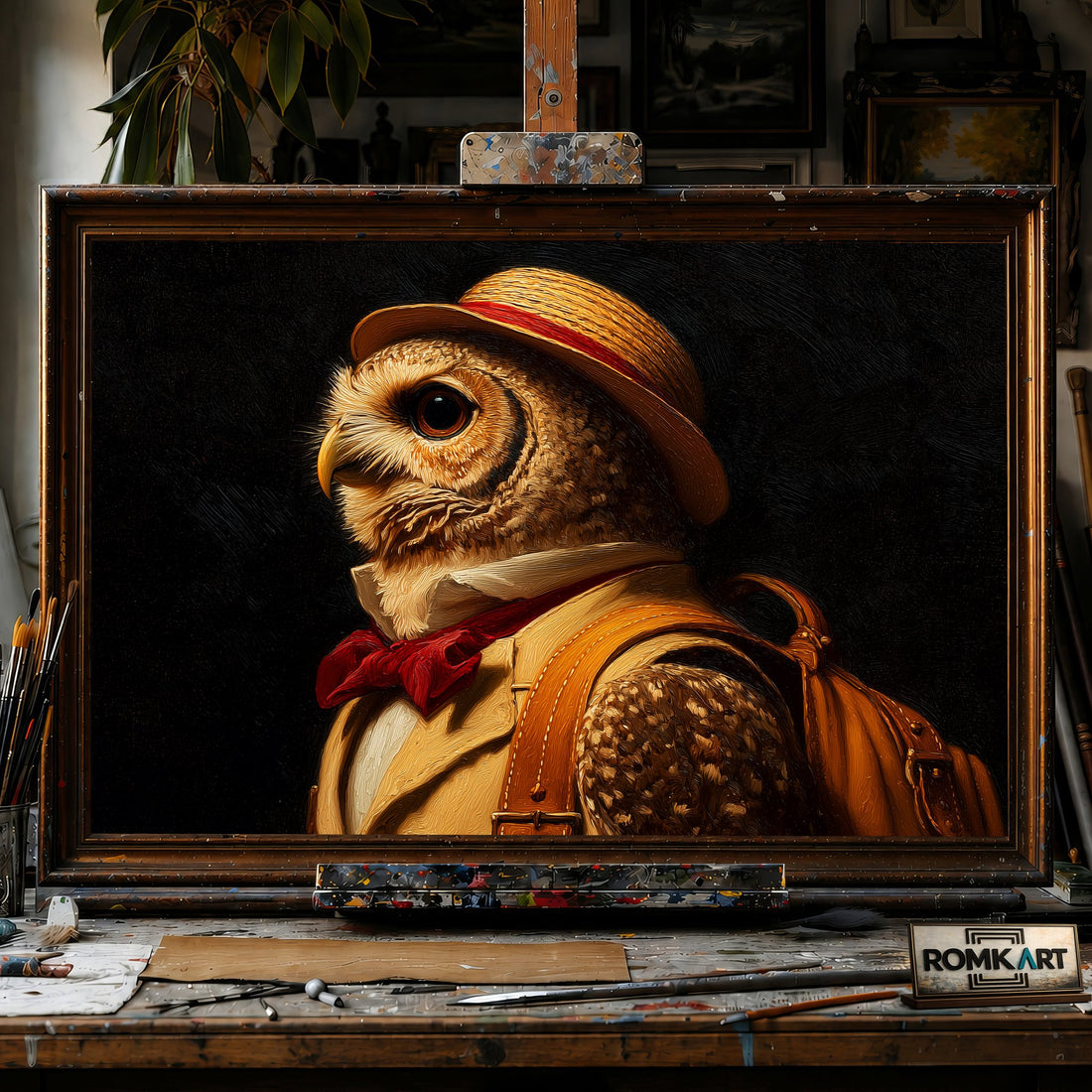 The Owl Traveller - Hand-Painted Oil Painting - View 1