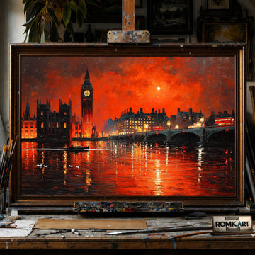 The Red London - Hand-Painted Oil Painting - View 1