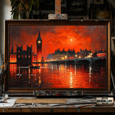 The Red London - Hand-Painted Oil Painting - View 1