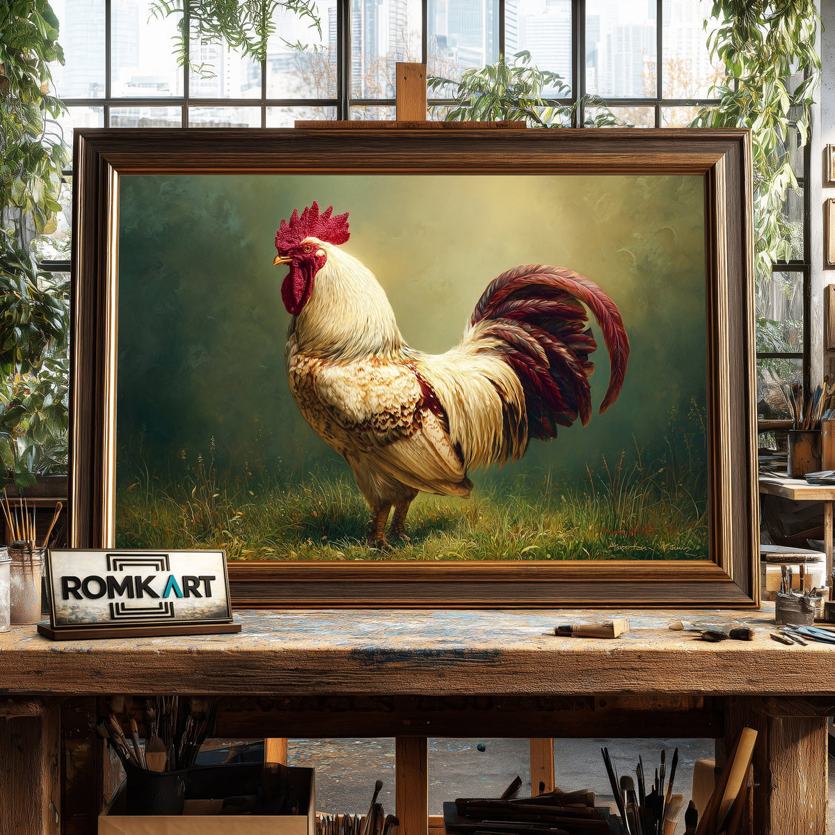 The White Rooster Farm Animal Oil Painting - image 2