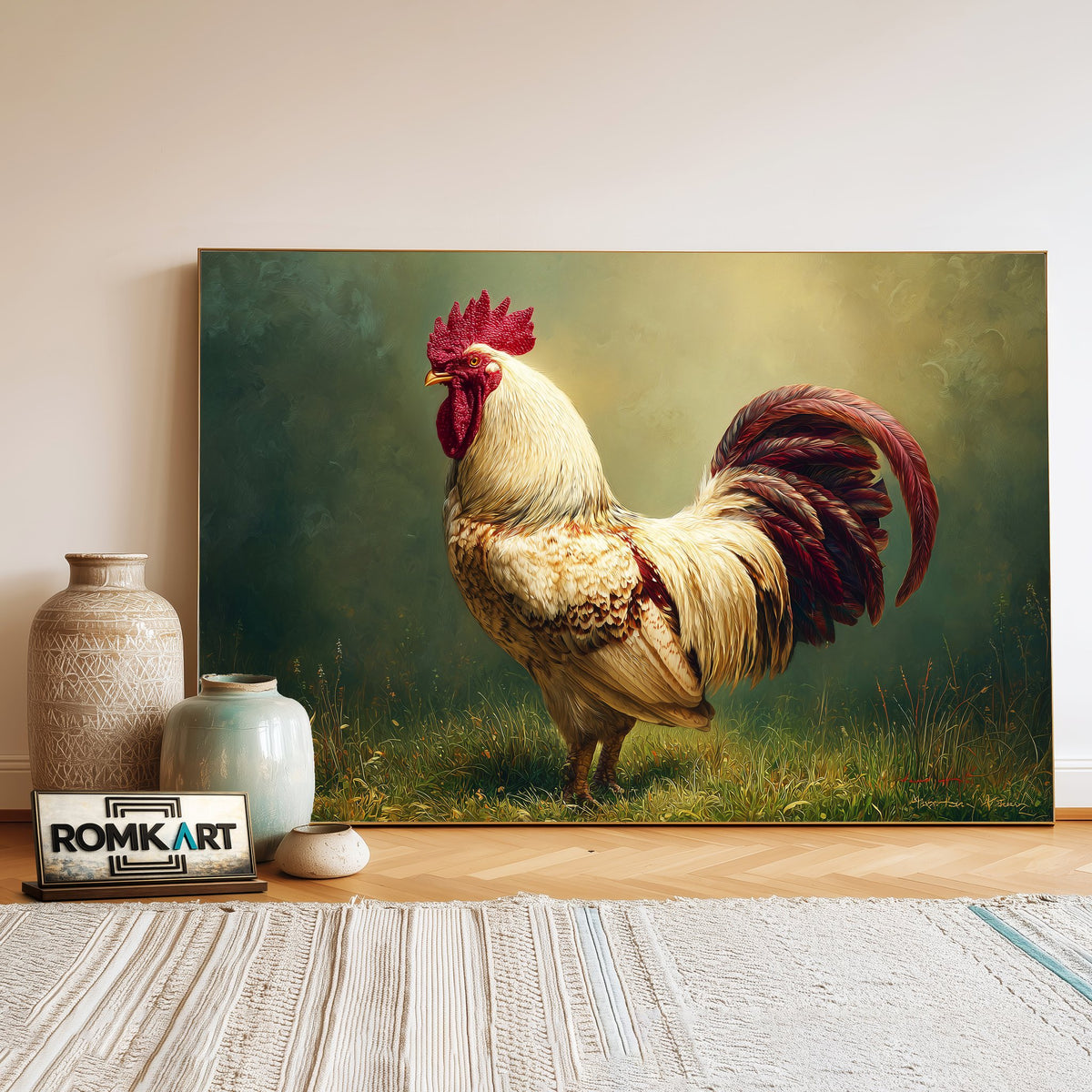 The White Rooster Farm Animal Oil Painting - image 3