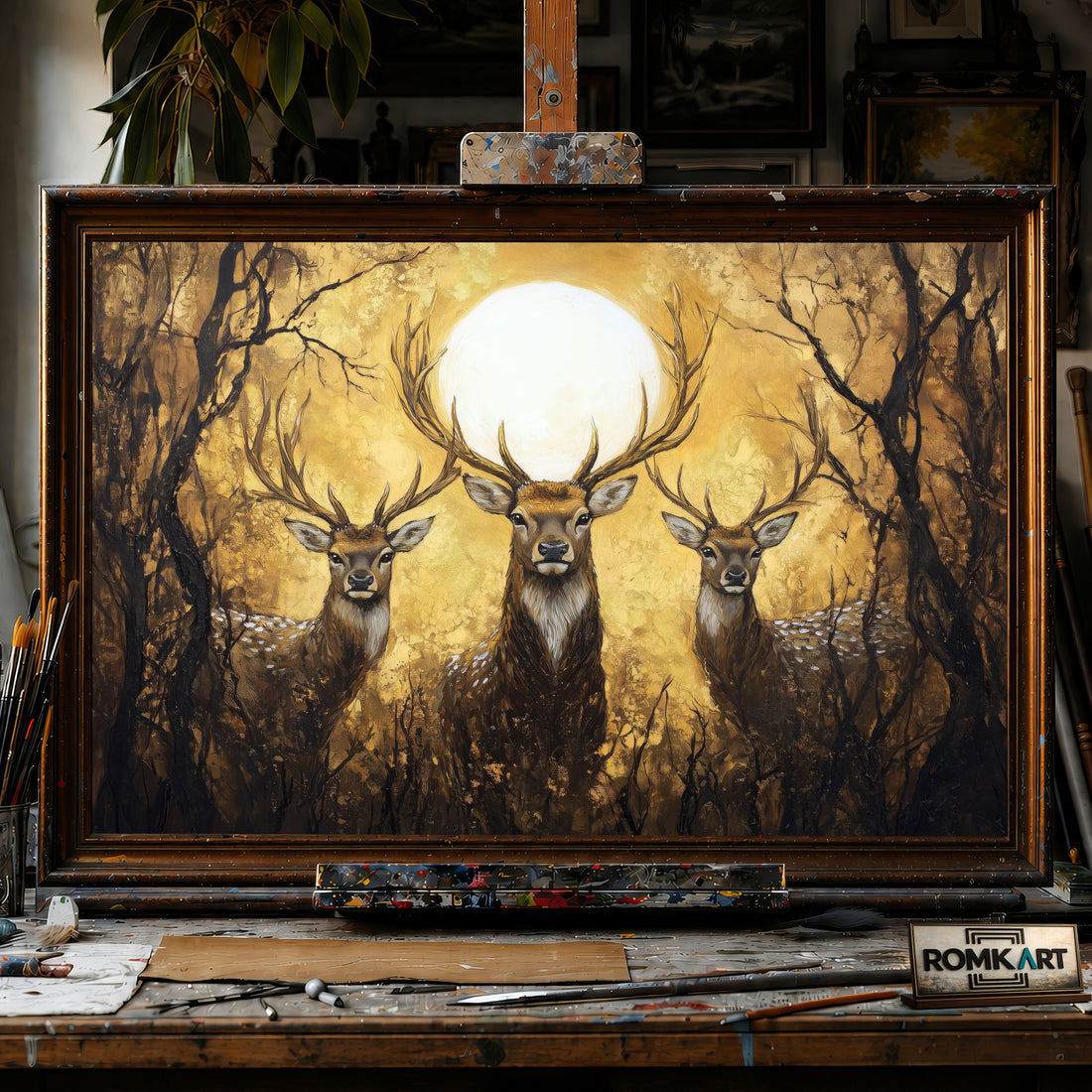 Three Majestic Deer hand-painted oil painting on canvas