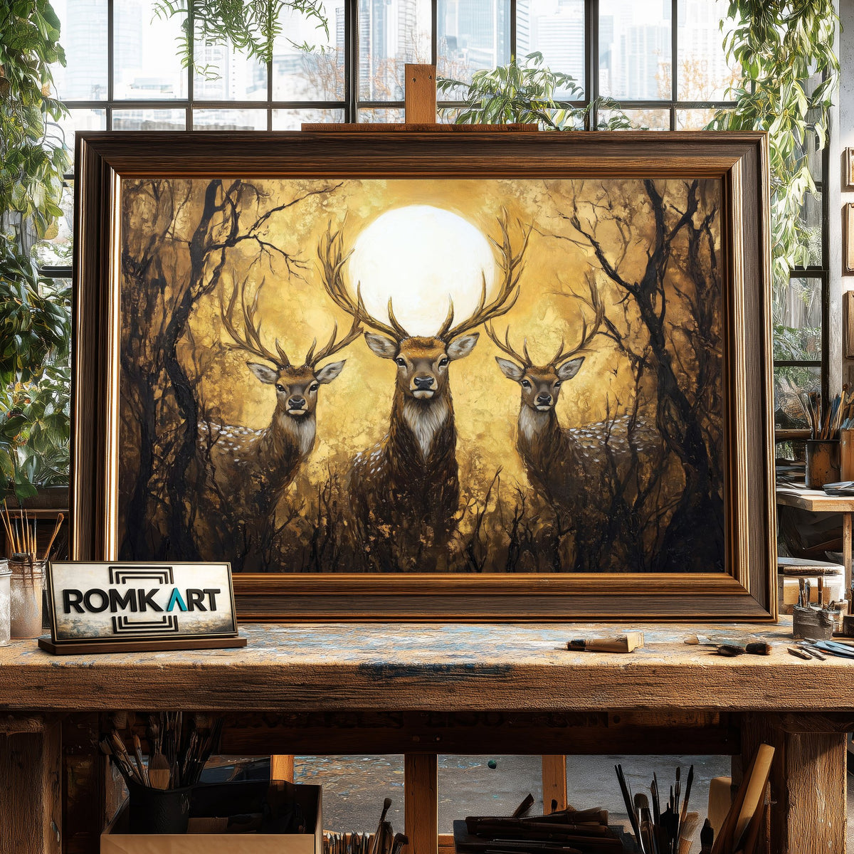 Three Majestic Deer Wildlife Oil Painting - image 2