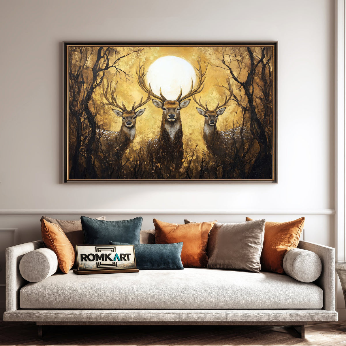 Three Majestic Deer Wildlife Oil Painting - image 4