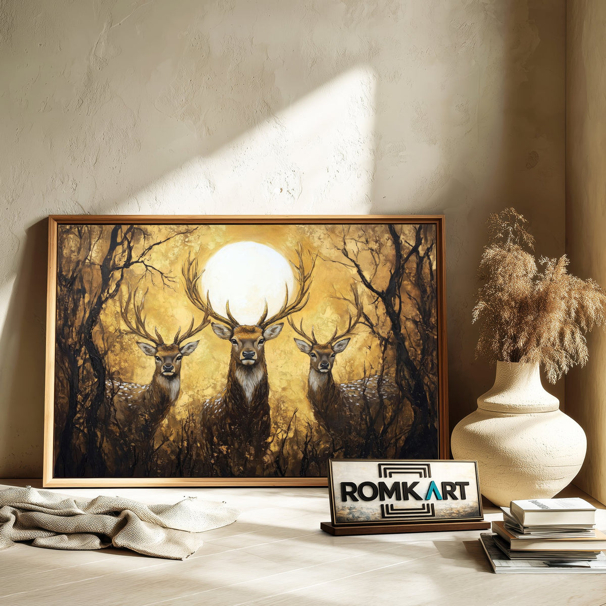 Three Majestic Deer Wildlife Oil Painting - image 6