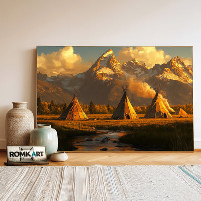 Tipi and Grand Teton mountain Landscape Oil Painting - image 3