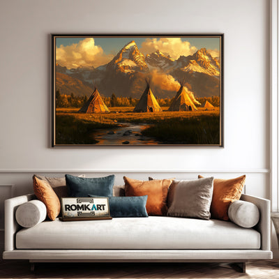 Tipi and Grand Teton mountain Landscape Oil Painting - image 4