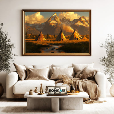 Tipi and Grand Teton mountain Landscape Oil Painting - image 5